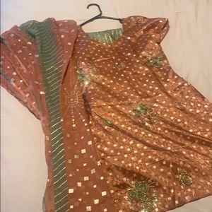 Pure silk embroidered roses Indian suit